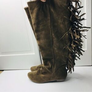 DIBA Taupe Midrise Heart Tee Fringe Tall Boots Size 9